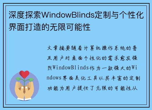 深度探索WindowBlinds定制与个性化界面打造的无限可能性